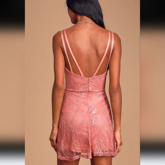 Lulus Fueled by Love Mauve Pink Lace Mini Skater Dress Size S - Picture 2 of 15